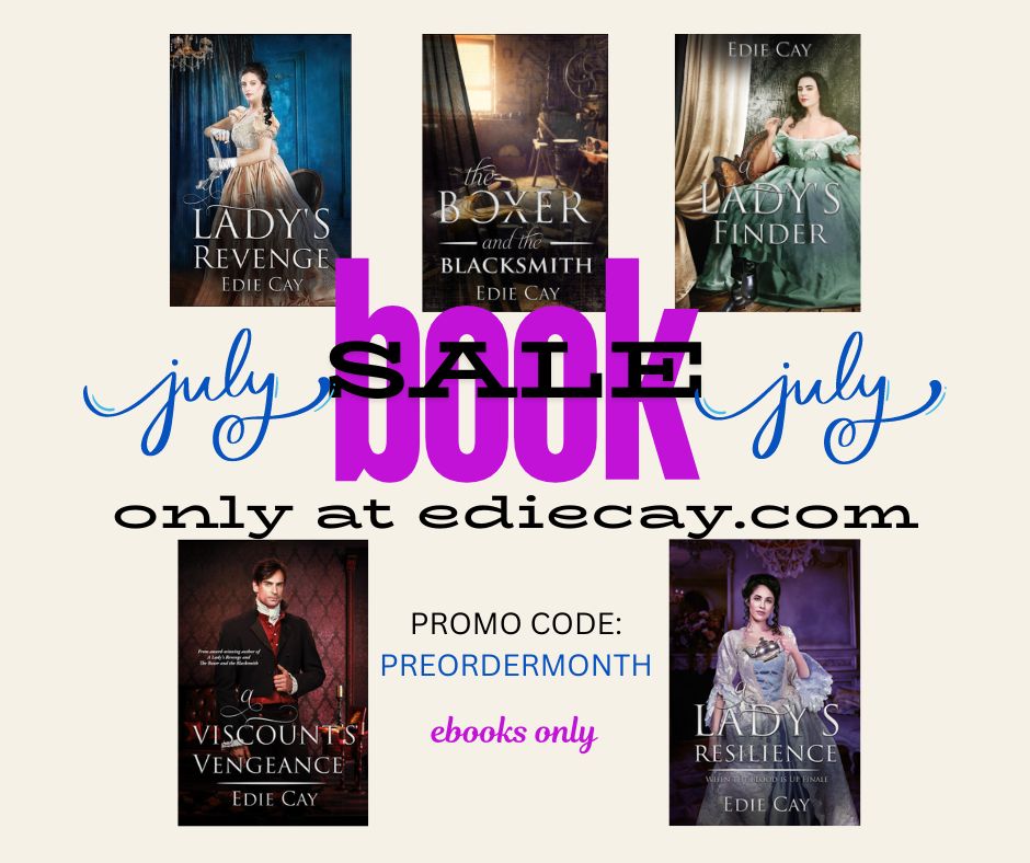july book sale graphic for ebooks at ediecay.com